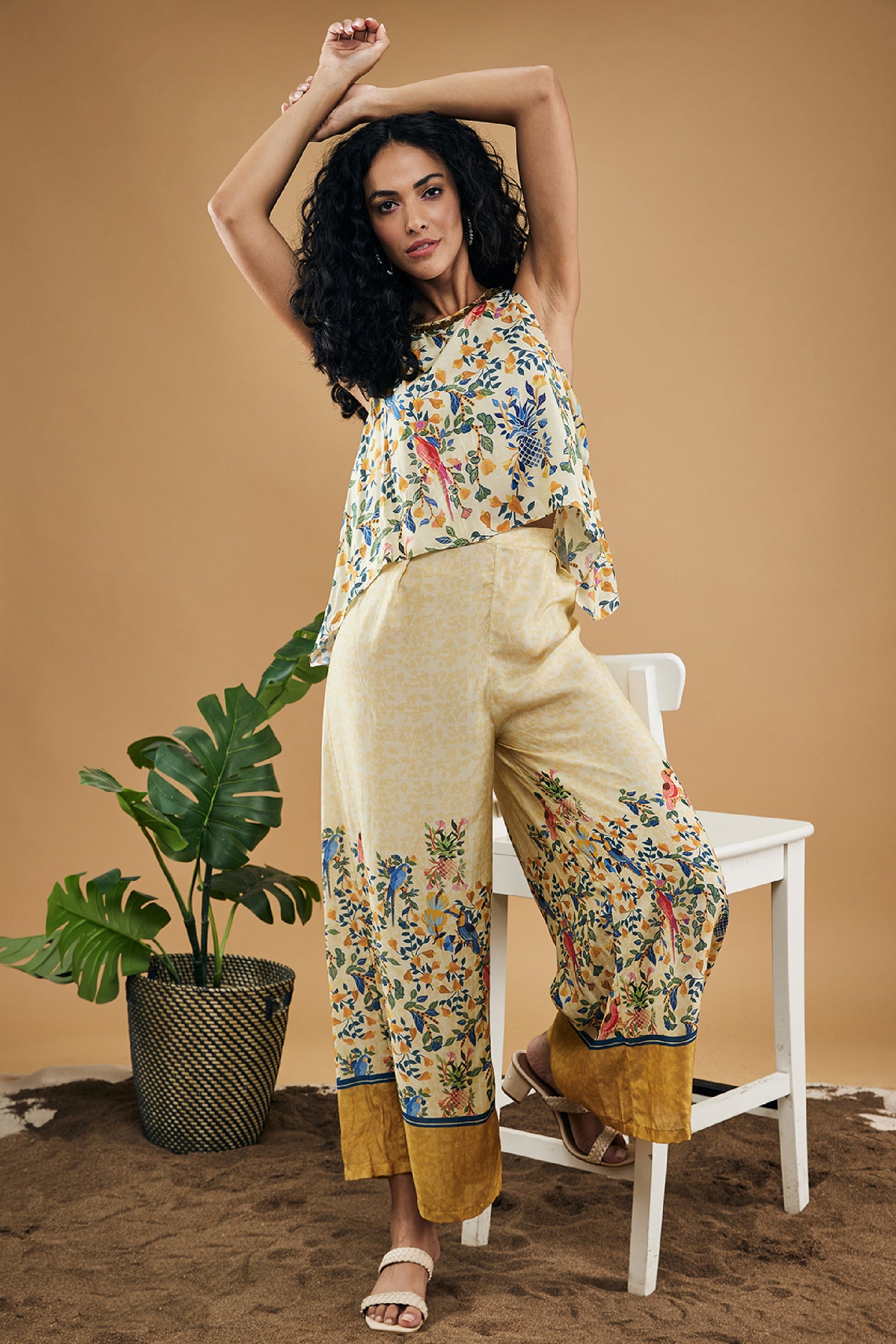 Sougat Paul Bird And Tile Printed Co-Ord Set indian designer wear online shopping melange singapore