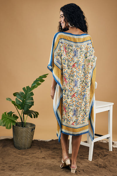 Sougat Paul Bird And Tile Printed Kaftan Dress indian designer wear online shopping melange singapore
