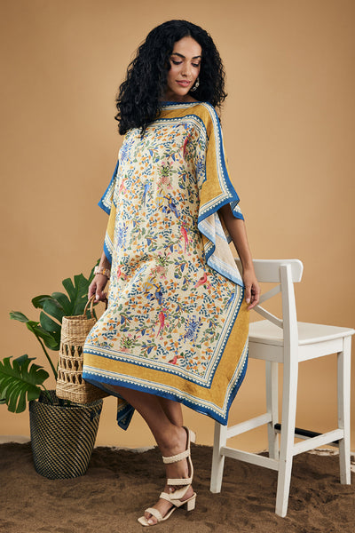 Sougat Paul Bird And Tile Printed Kaftan Dress indian designer wear online shopping melange singapore