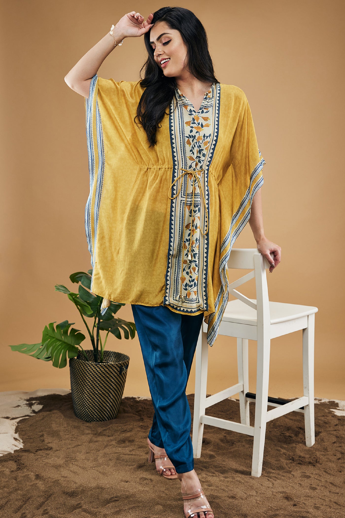 Sougat Paul Bird And Tile Printed Kaftan Top With Pants indian designer wear online shopping melange singapore