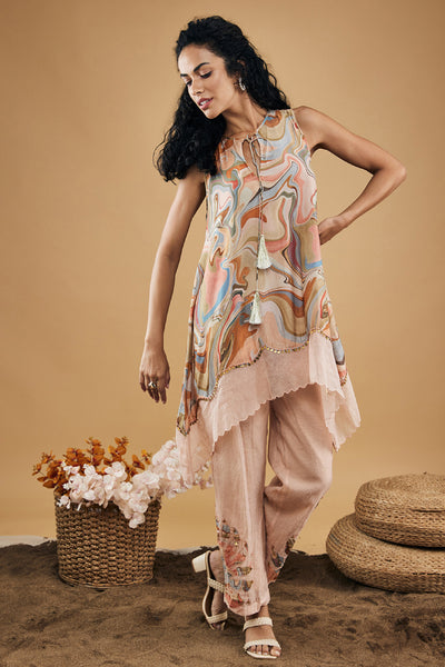 Sougat Paul Conversational Patchwork Top And Pants indian designer wear online shopping melange singapore