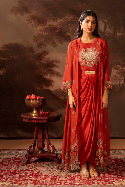 Sougat Paul Eraya Embellished Drape Dress Set indian designer wear online shopping melange singapore
