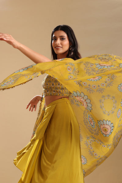Sougat Paul Eraya Embellished Drape Skirt Set With Cape indian designer wear online shopping melange singapore