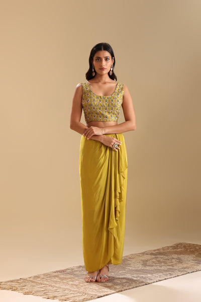 Sougat Paul Eraya Embellished Drape Skirt Set With Cape indian designer wear online shopping melange singapore