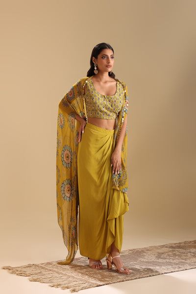 Sougat Paul Eraya Embellished Drape Skirt Set With Cape indian designer wear online shopping melange singapore