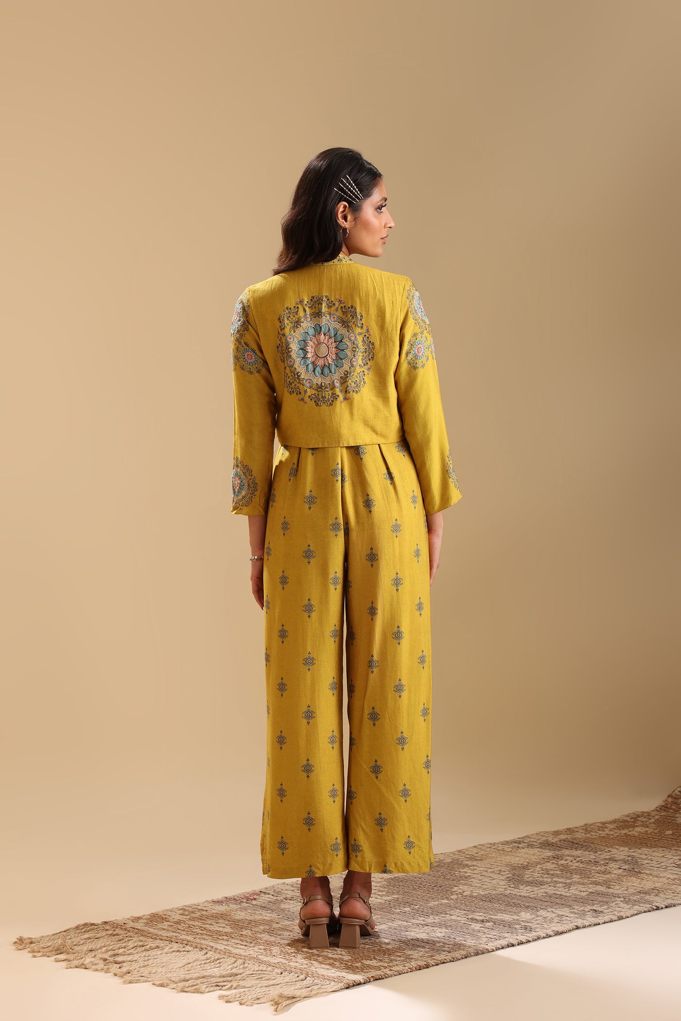 Sougat Paul Eraya Embellished Jumpsuit Set Yellow indian designer wear online shopping melange singapore