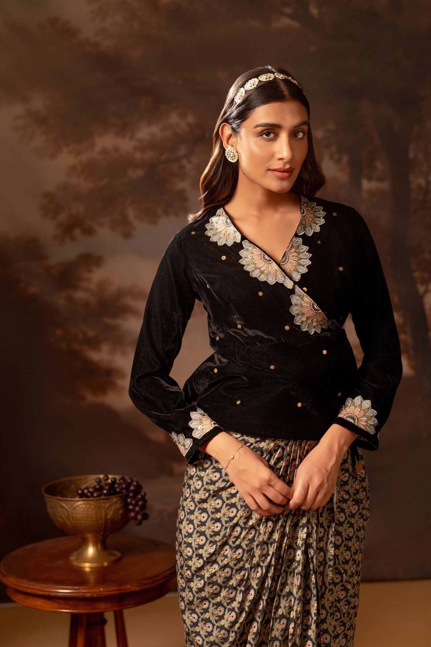Sougat Paul Eraya Embroidered Drape Skirt Set indian designer wear online shopping melange singapore
