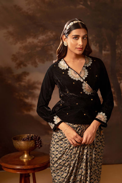 Sougat Paul Eraya Embroidered Drape Skirt Set indian designer wear online shopping melange singapore
