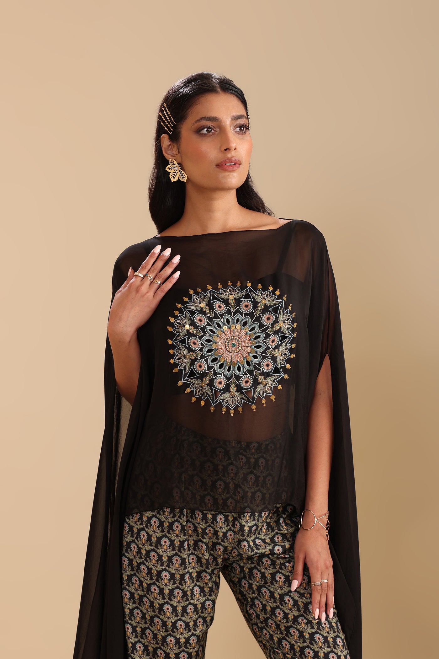 Sougat Paul Eraya Printed Jumpsuit With Cape indian designer wear online shopping melange singapore