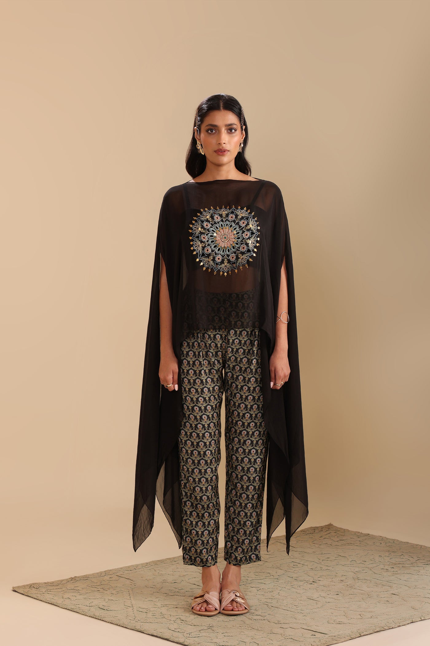 Sougat Paul Eraya Printed Jumpsuit With Cape indian designer wear online shopping melange singapore
