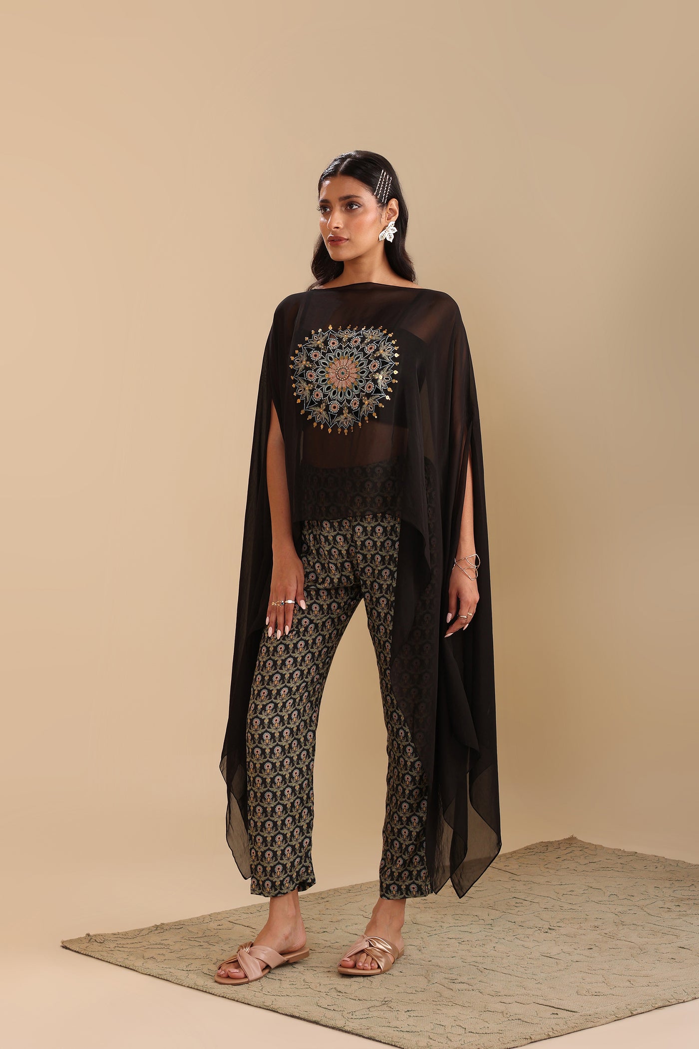 Sougat Paul Eraya Printed Jumpsuit With Cape indian designer wear online shopping melange singapore