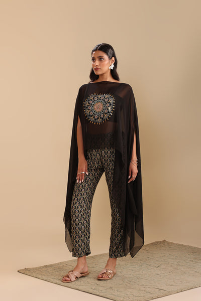 Sougat Paul Eraya Printed Jumpsuit With Cape indian designer wear online shopping melange singapore