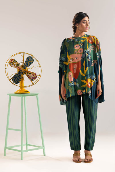 Sougat Paul Flora Embellished Co-ord Set Green indian designer wear online shopping melange singapore