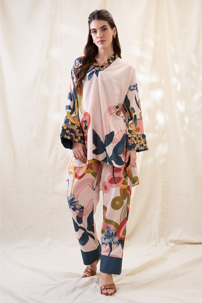 Sougat Paul Flora Embellished Kurta Set Indian designer wear online shopping melange singapore