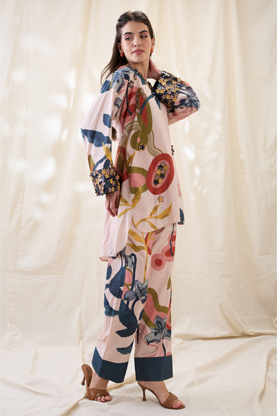 Sougat Paul Flora Embellished Kurta Set Indian designer wear online shopping melange singapore
