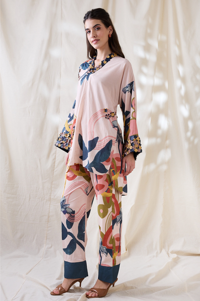 Sougat Paul Flora Embellished Kurta Set Indian designer wear online shopping melange singapore