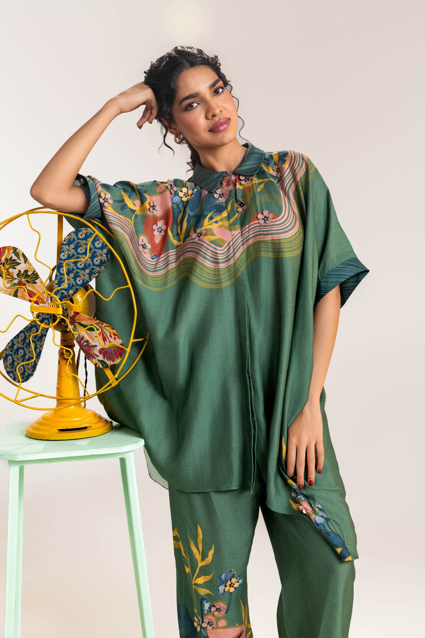 Sougat Paul Green Flora Embellished Co-ord Set indian designer wear online shopping melange singapore
