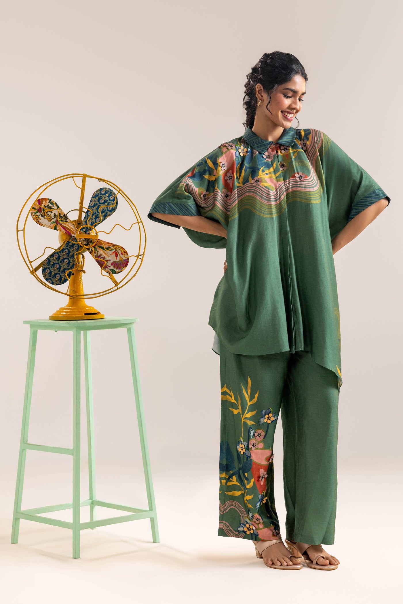 Sougat Paul Green Flora Embellished Co-ord Set indian designer wear online shopping melange singapore
