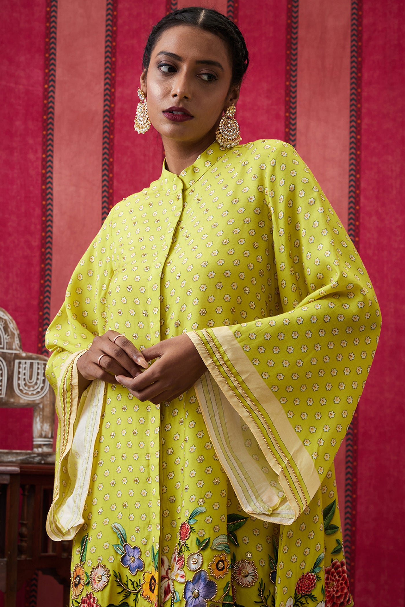 Sougat Paul Gulista Applique High-Low Shirt With Pants indian designer wear online shopping melange singapore