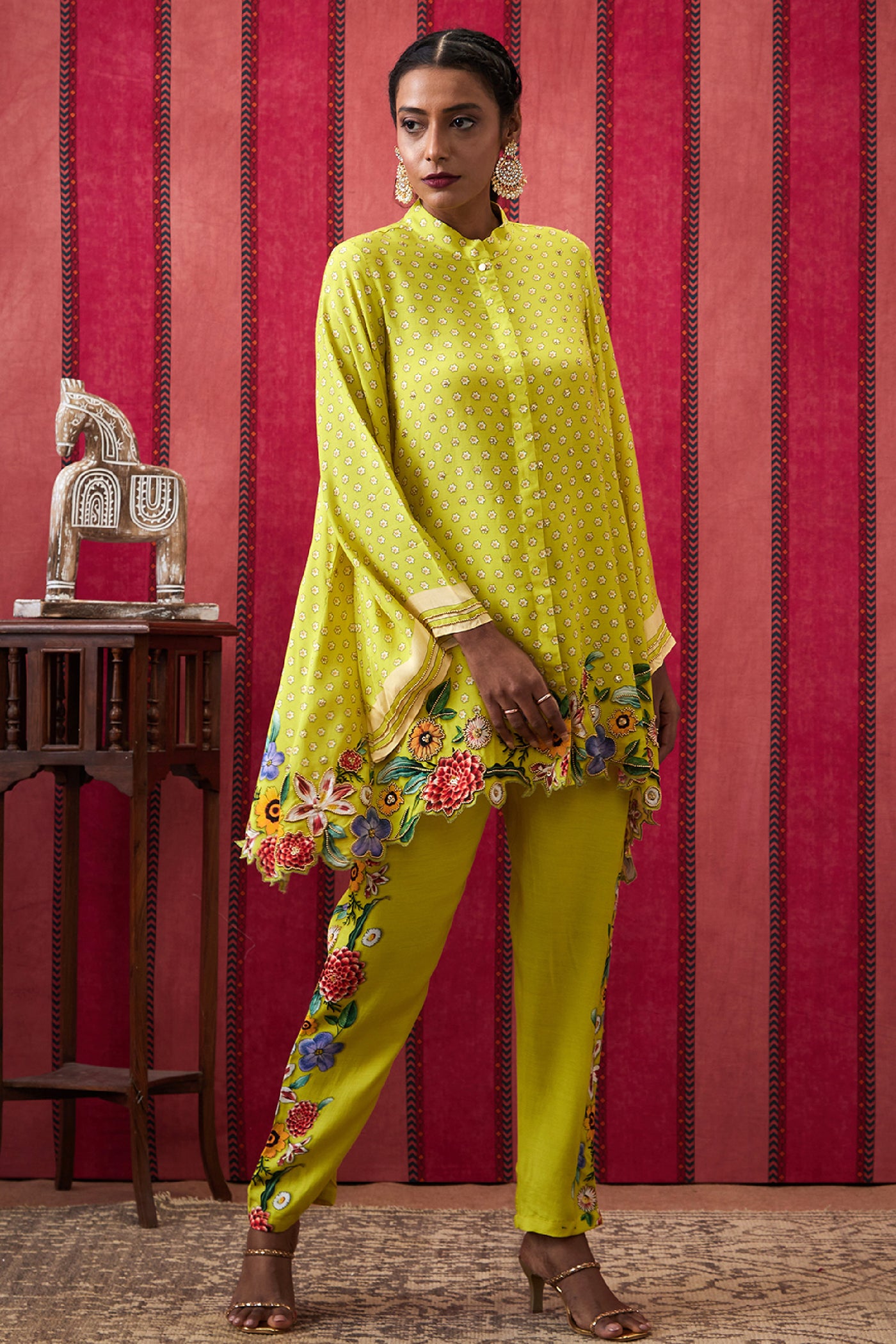 Sougat Paul Gulista Applique High-Low Shirt With Pants indian designer wear online shopping melange singapore