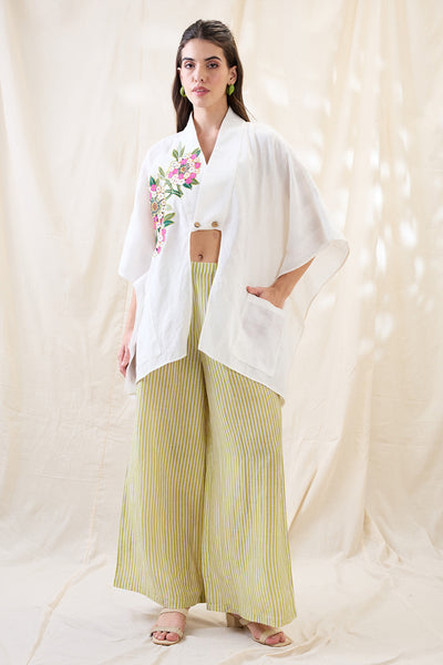 Sougat Paul Gulzaar Appliqued Co-ord Set White Yellow Indian designer wear online shopping melange singapore 
