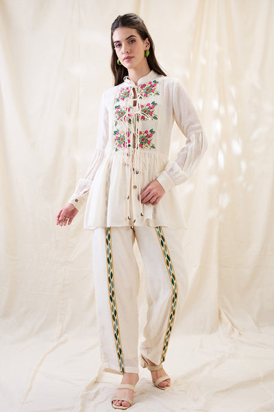 Sougat Paul Gulzaar Appliqued Peplum Top With Palazzos Indian designer wear online shopping melange singapore 