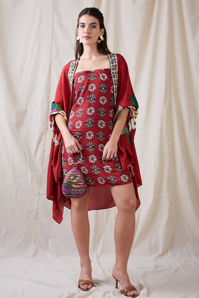 Sougat Paul Gulzaar Printed Dress With Jacket ndian designer wear online shopping melange singapore 