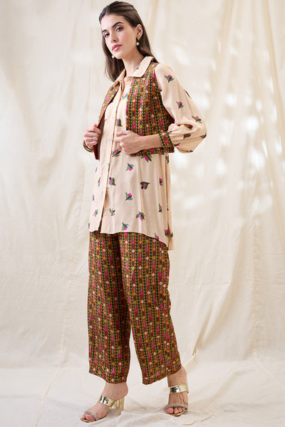 Sougat Paul Gulzaar Printed Kurta Set With Jacket Indian designer wear online shopping melange singapore 
