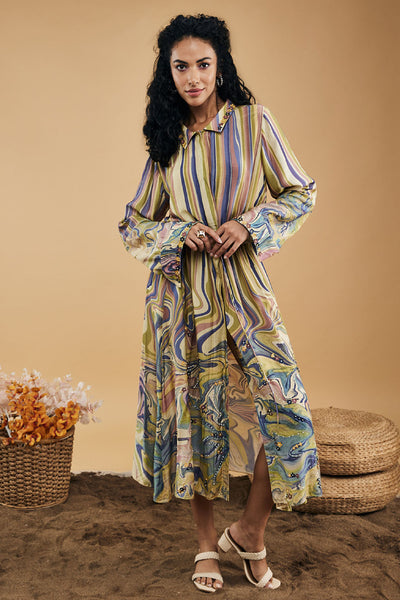 Sougat Paul Marble Mosaic Printed Long Dress indian designer wear online shopping melange singapore