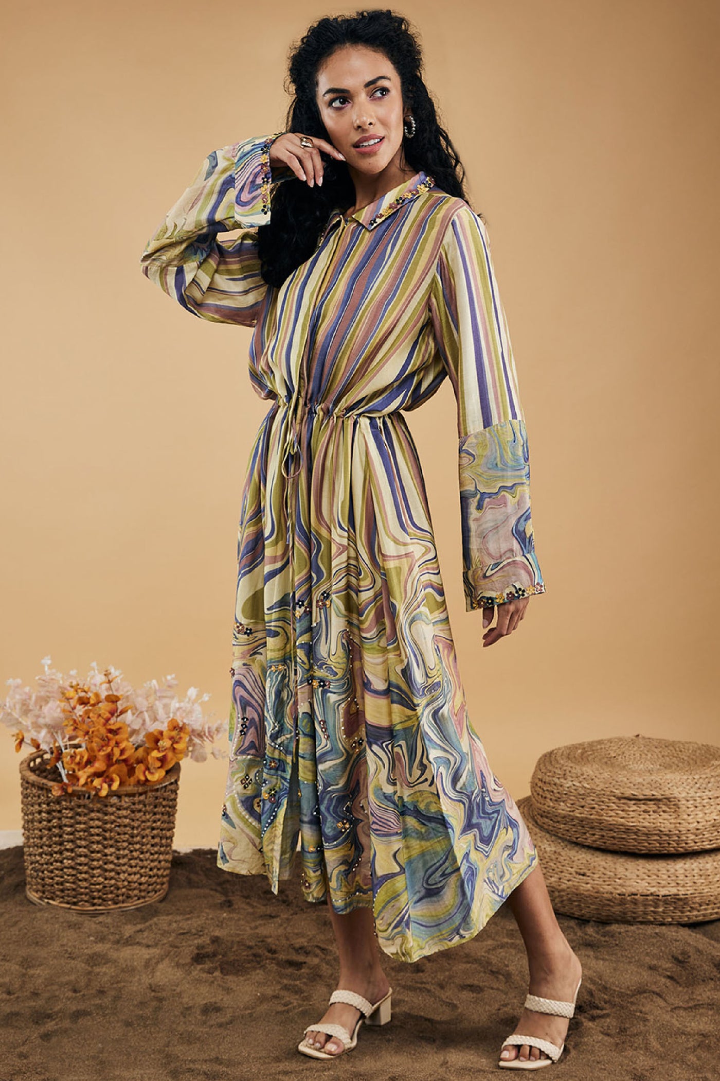 Sougat Paul Marble Mosaic Printed Long Dress indian designer wear online shopping melange singapore