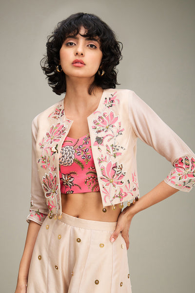 Sougat Paul Mehr Applique Palazzo Set With Jacket indian designer wear online shopping melange singapore