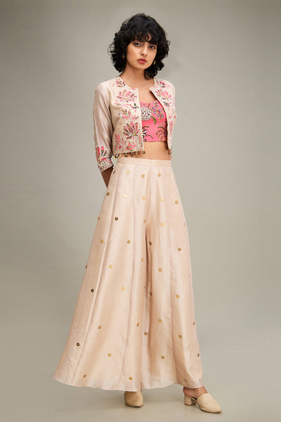 Sougat Paul Mehr Applique Palazzo Set With Jacket indian designer wear online shopping melange singapore
