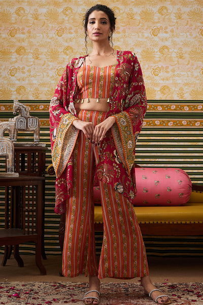 Sougat Paul Mehr Embroidered  Co-ord Set With Kimono Jacket indian designer wear online shopping melange singapore