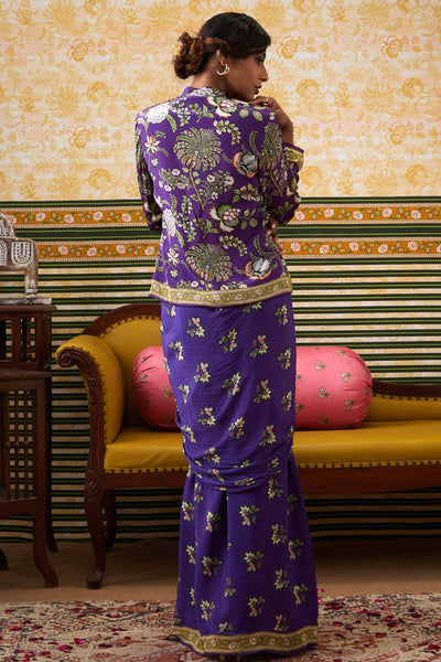 Sougat Paul Mehr Embroidered Jacket With Drape Skirt indian designer wear online shopping melange singapore