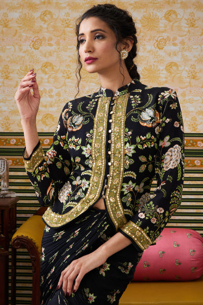 Sougat Paul Mehr Embroidered Jacket With Drape Skirt indian designer wear online shopping melange singapore