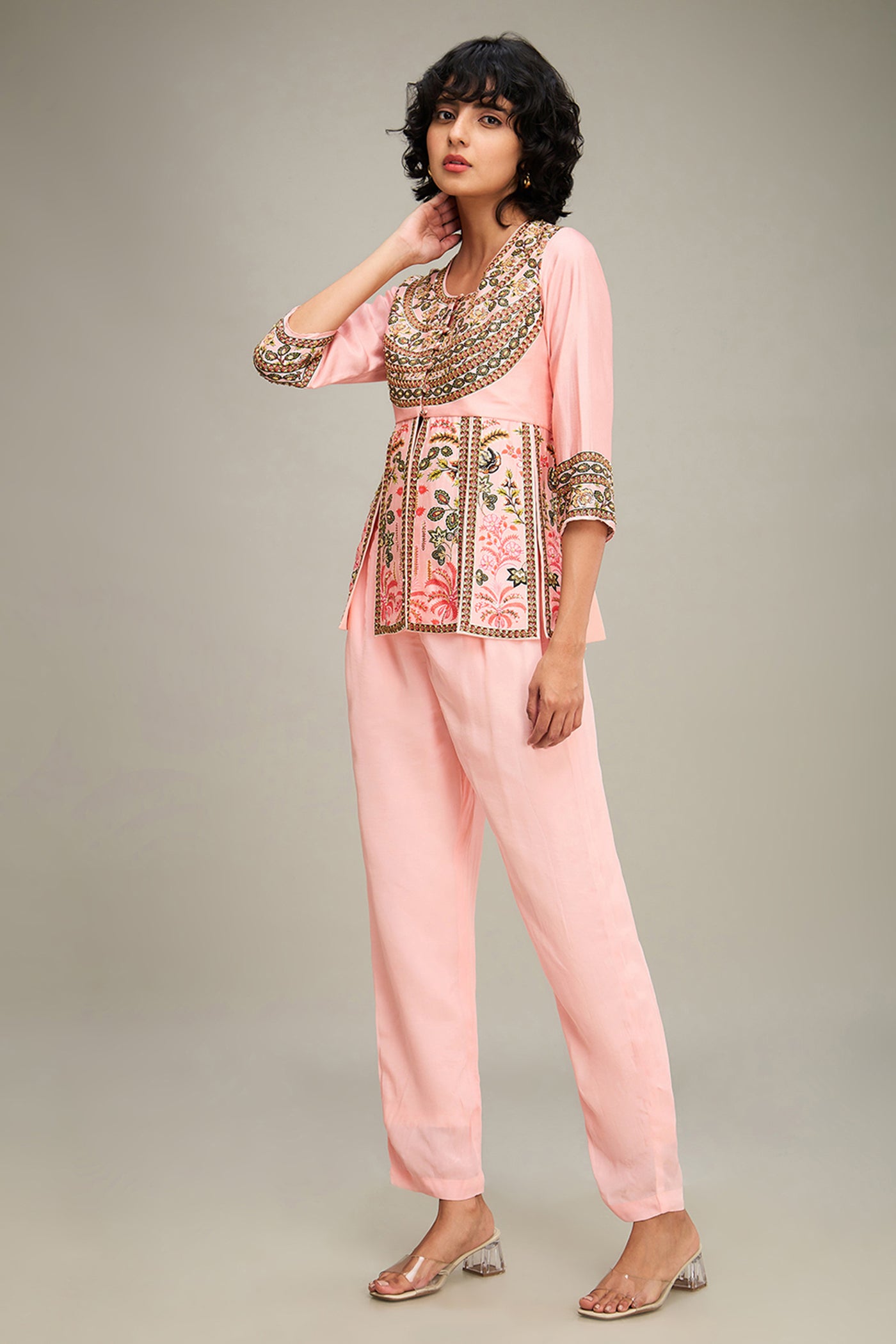 Sougat Paul Mehr Embroidered Peplum Top With Pants indian designer wear online shopping melange singapore