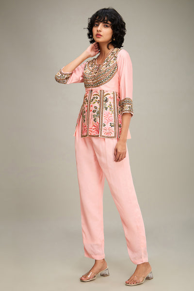 Sougat Paul Mehr Embroidered Peplum Top With Pants indian designer wear online shopping melange singapore