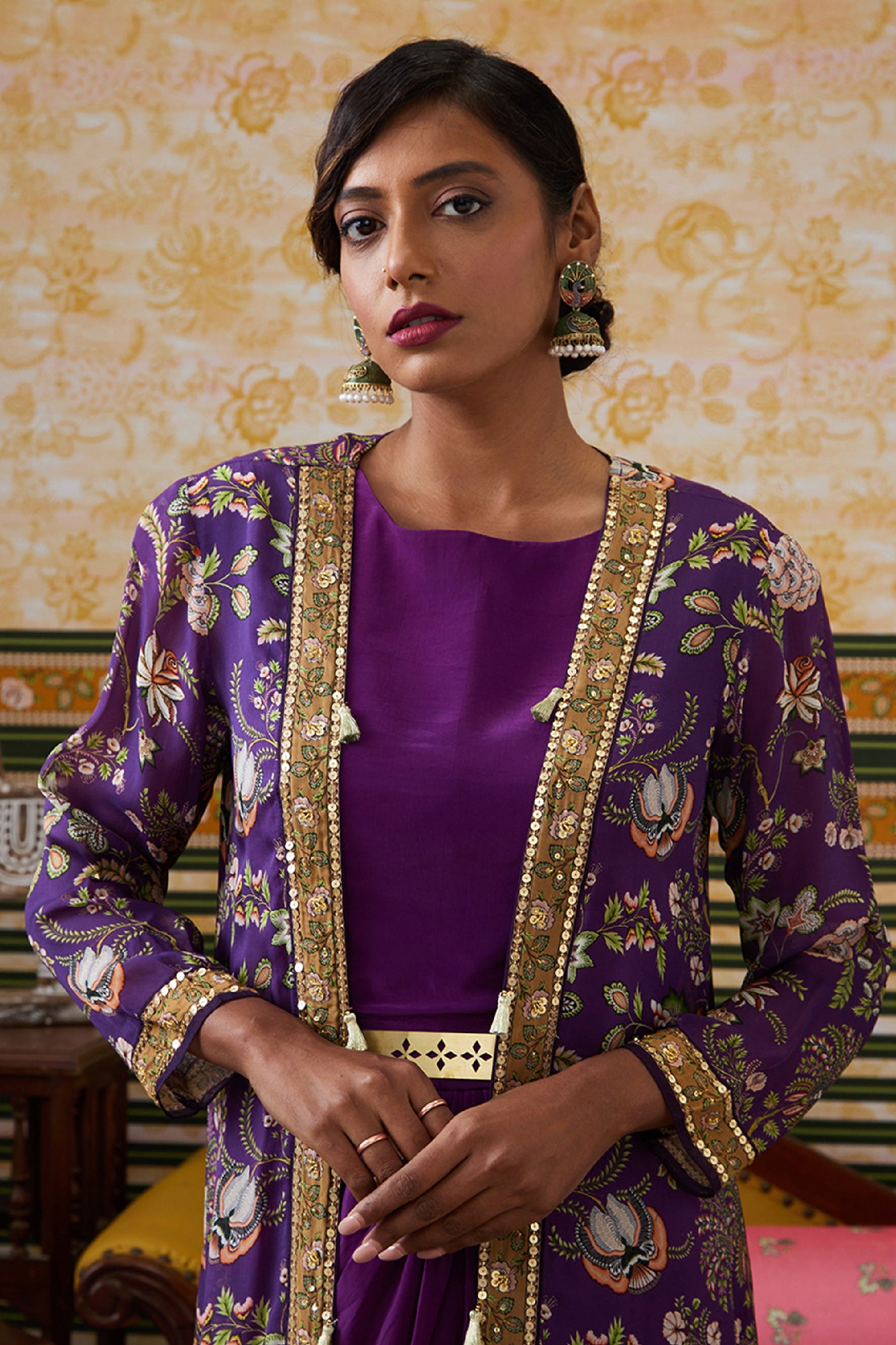 Sougat Paul Mehr Printed Drape Dress With Jacket indian designer wear online shopping melange singapore