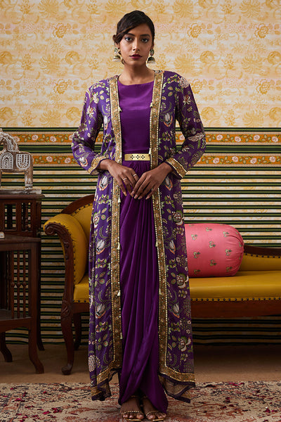 Sougat Paul Mehr Printed Drape Dress With Jacket indian designer wear online shopping melange singapore