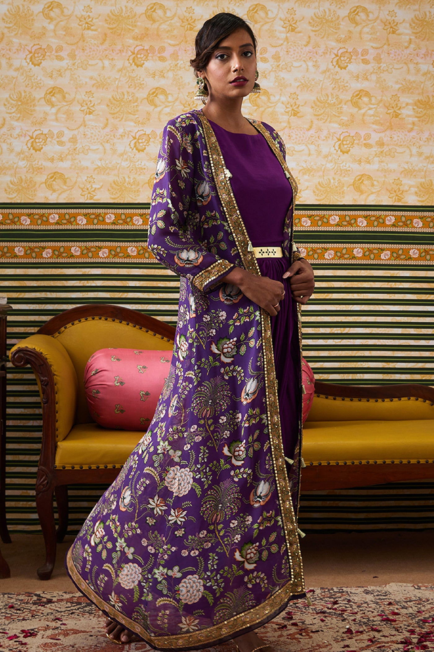 Sougat Paul Mehr Printed Drape Dress With Jacket indian designer wear online shopping melange singapore