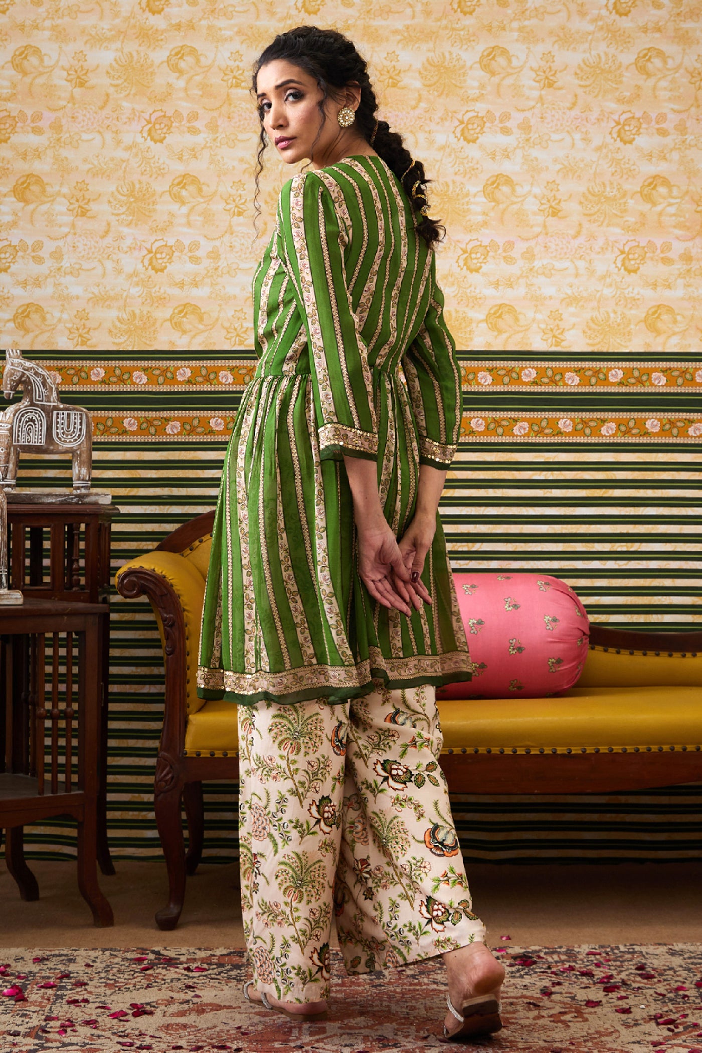 Sougat Paul Mehr Printed Jumpsuit With Embellished Top indian designer wear online shopping melange singapore
