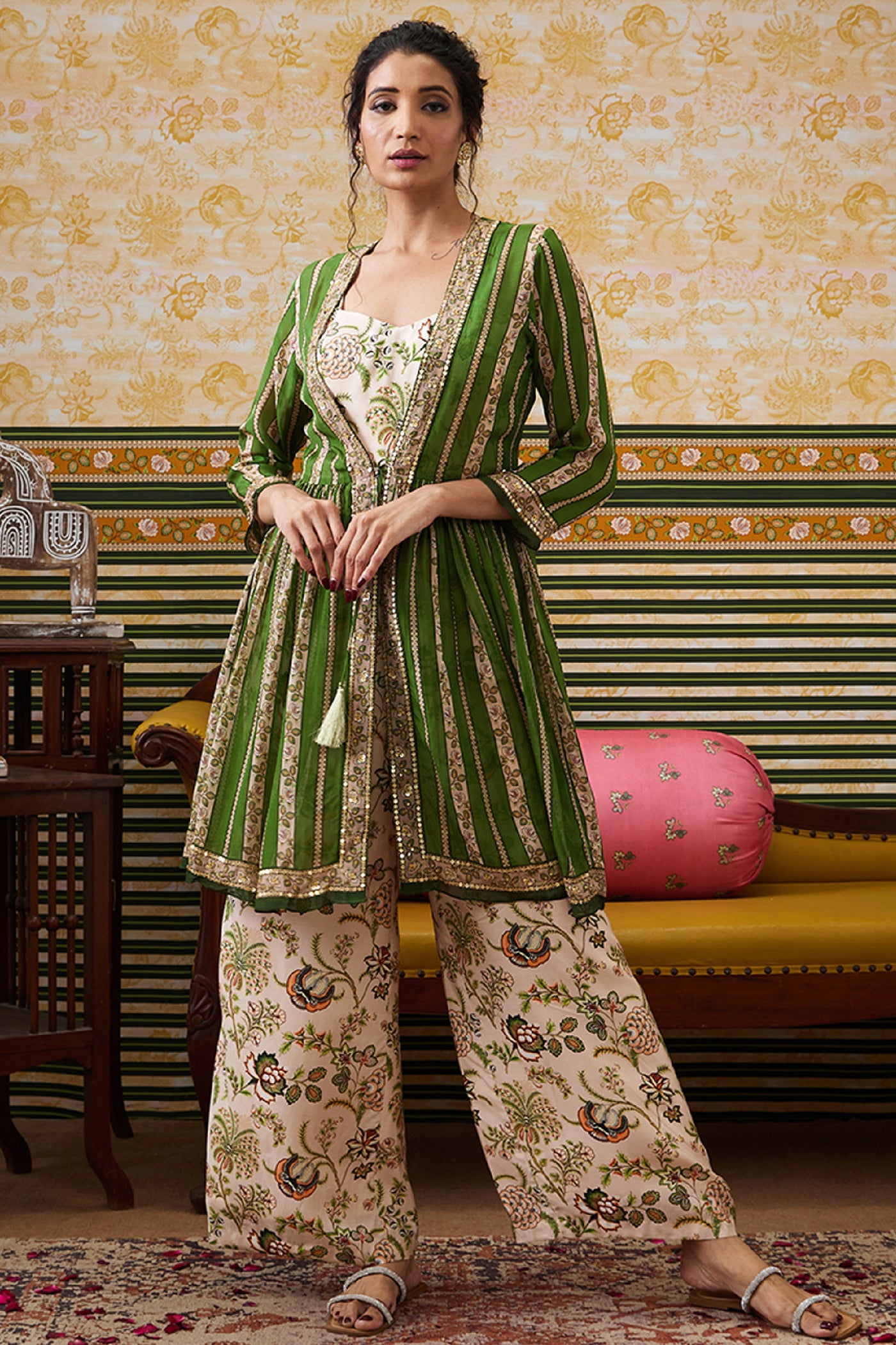 Sougat Paul Mehr Printed Jumpsuit With Embellished Top indian designer wear online shopping melange singapore