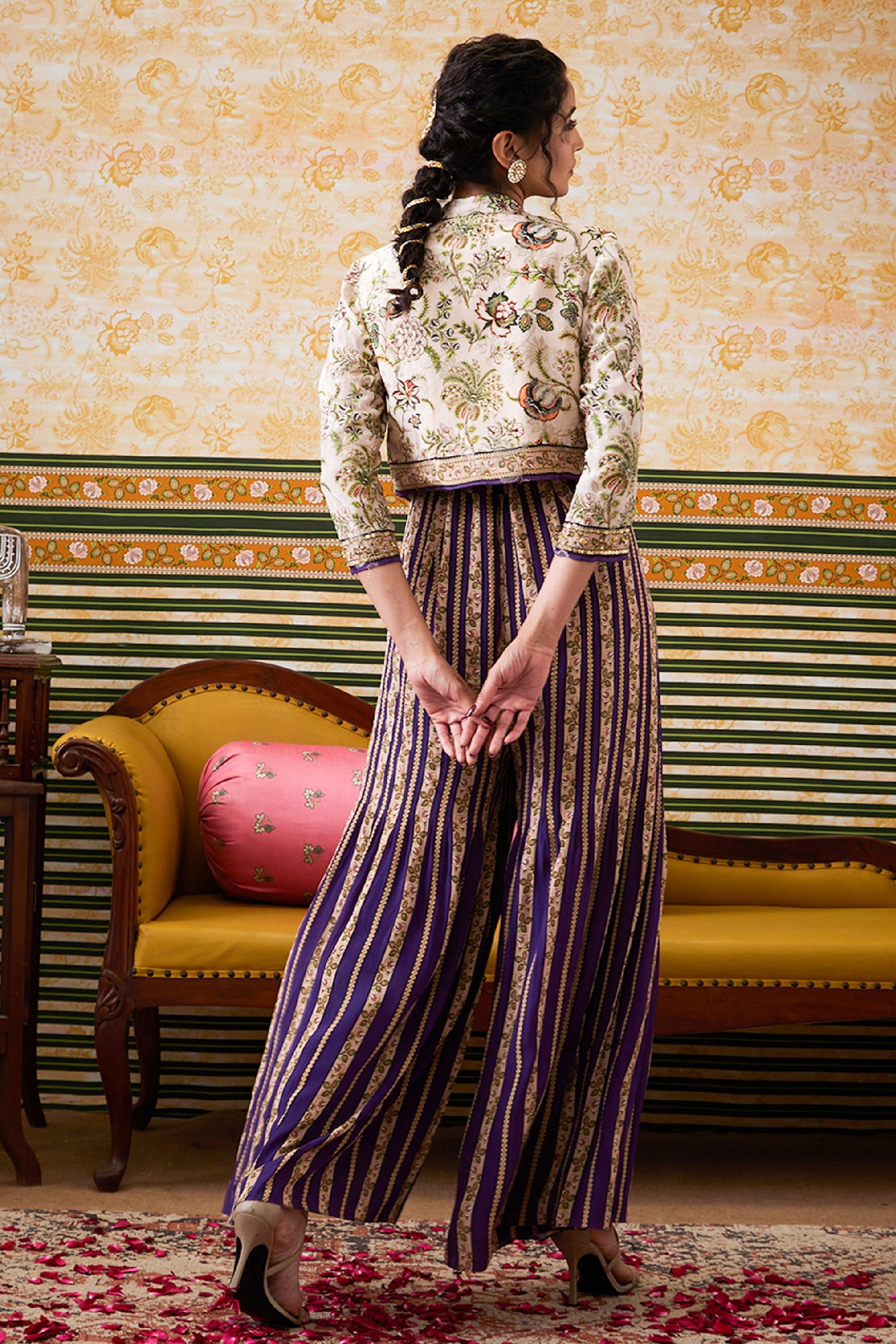 Sougat Paul Mehr Printed Jumpsuit With Jacket indian designer wear online shopping melange singapore