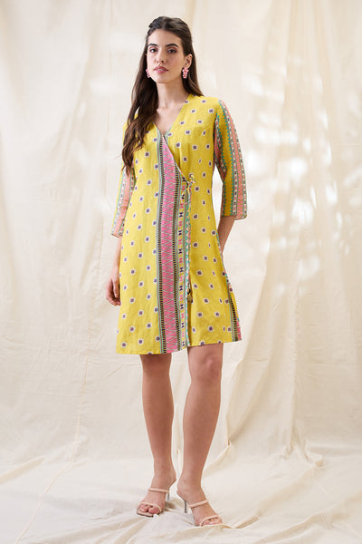 Sougat Paul Nooma Printed Fron Overlapped Dress Indian designer wear online shopping melange singapore 