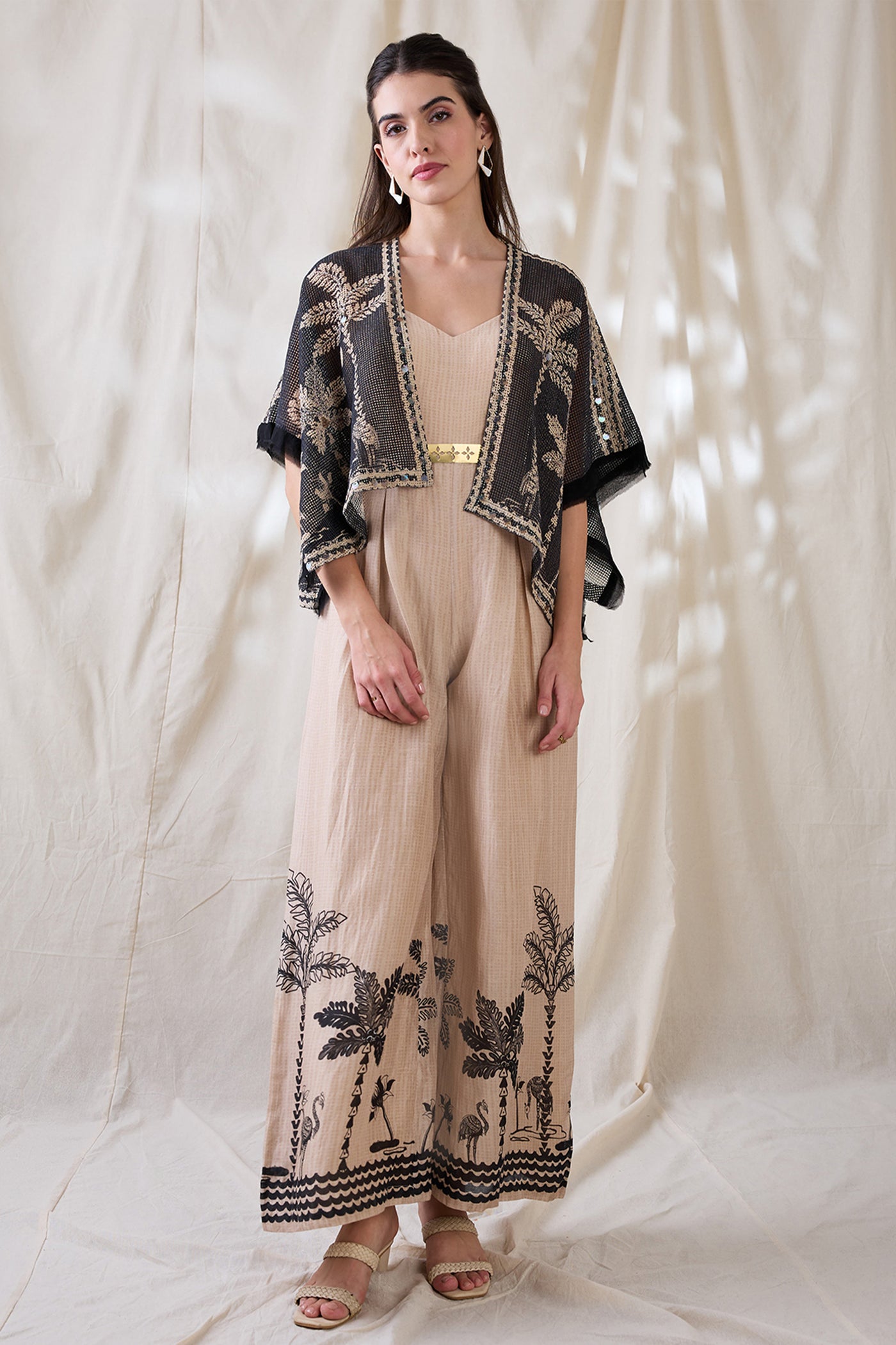 Sougat Paul Noorani Printed Jumpsuit With Embroidered Jacket indian designer wear online shopping melange singapore 