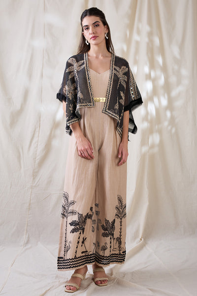 Sougat Paul Noorani Printed Jumpsuit With Embroidered Jacket indian designer wear online shopping melange singapore 
