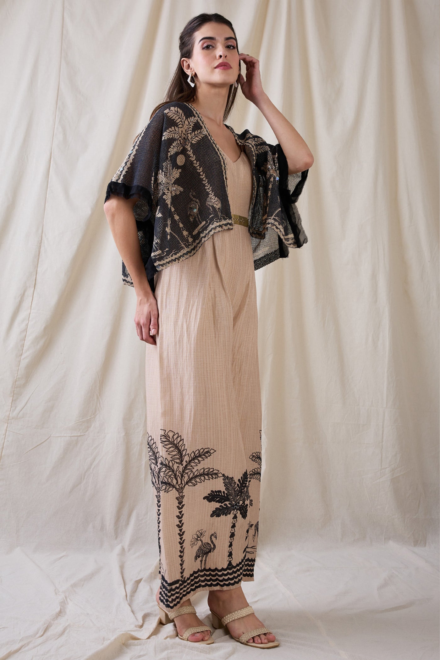 Sougat Paul Noorani Printed Jumpsuit With Embroidered Jacket indian designer wear online shopping melange singapore 