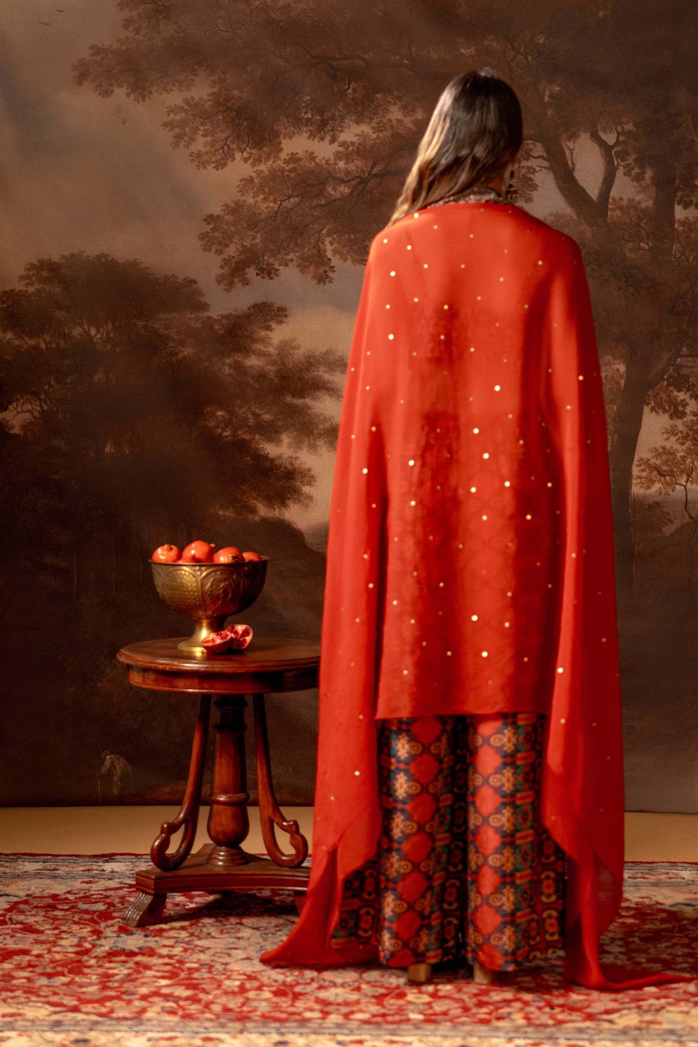 Sougat Paul Orani Embroidered Co-ord Set With Cape indian designer wear online shopping melange singapore
