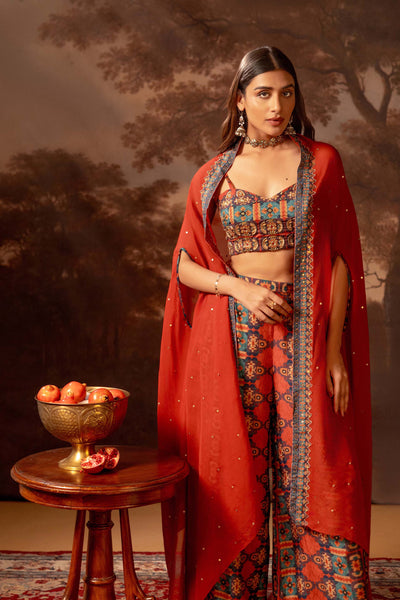 Sougat Paul Orani Embroidered Co-ord Set With Cape indian designer wear online shopping melange singapore
