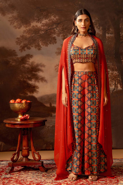 Sougat Paul Orani Embroidered Co-ord Set With Cape indian designer wear online shopping melange singapore
